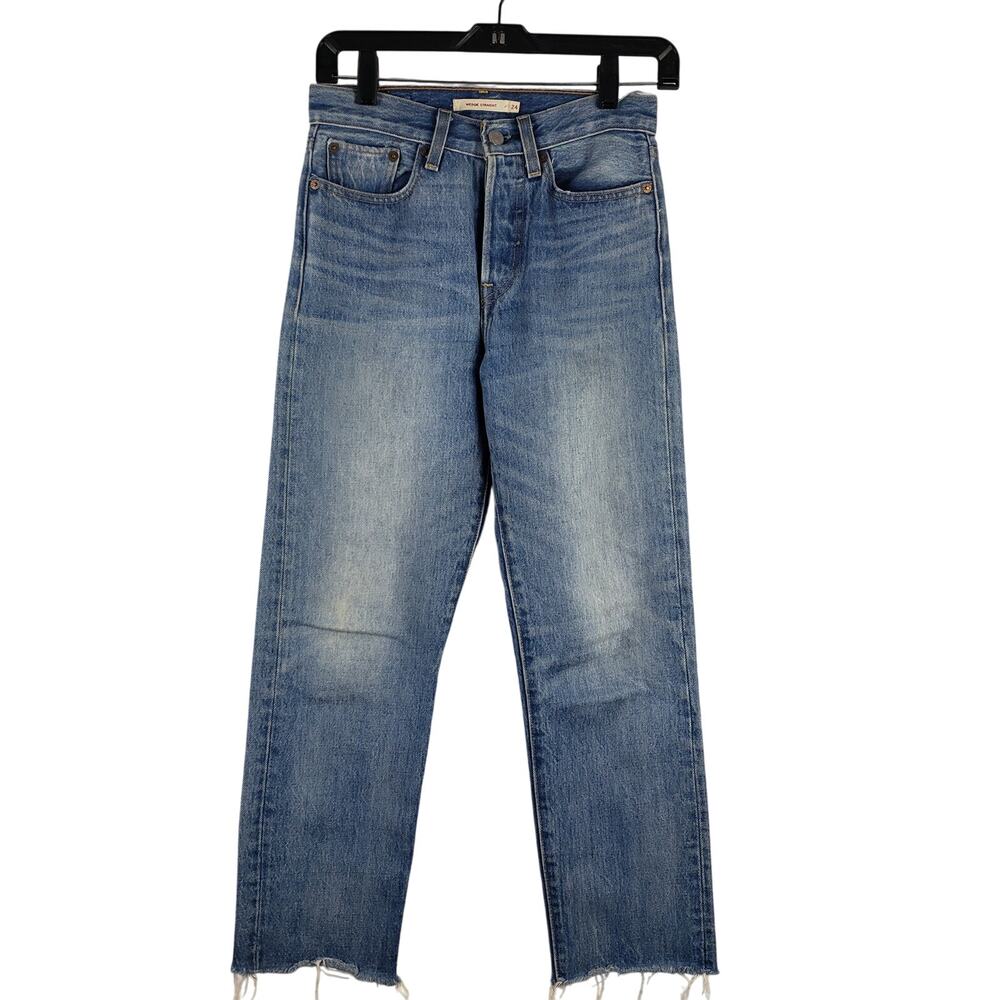 Levi's Women's 24 Wedgie Straight Leg Jeans Button Fly Distressed Raw Hem Denim